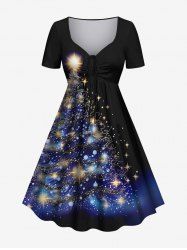 Plus Size Christmas Tree Star Glitter 3D Print Cinched Dress -  