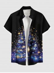 Chemise grande taille à boutons et poches pour homme, motif sapin de Noël, étoiles et paillettes, imprimé 3D - Noir S