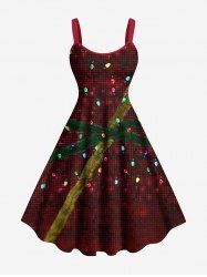 Robe débardeur grande taille à carreaux lumineux de Noël, rubans, nœud papillon, imprimé 3D - Rouge Vineux S