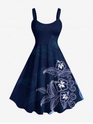 Plus Size Hibiscus Flowers Leaf Print Hawaii Tank Dress -  