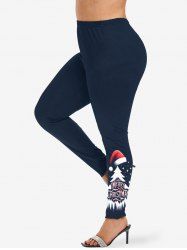 Leggings imprimés étoiles et chapeau de sapin de Noël grande taille - Bleu Marine 3X