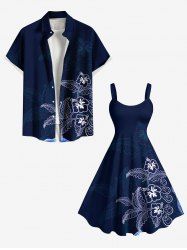 Hibiscus Flowers Leaf Print Plus Size Matching Hawaii Beach Outfit For Couples -  