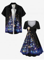 Christmas Tree Star Glitter 3D Print Plus Size Matching Outfit For Couples -  