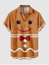 Chemise boutonnée à imprimé pain d'épices de Noël grande taille pour homme - Brun Légère S