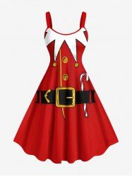 Costume de Père Noël de Noël grande taille, robe trapèze à imprimé bonbons - Rouge L