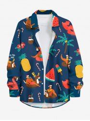Chemise à boutons grande taille pour homme, imprimée avec élans, Père Noël, pastèques, ananas et cocotiers, style hawaïen. - Bleu profond 8XL