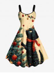 Robe trapèze imprimée sapin de Noël grande taille - Beige XS