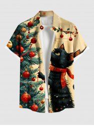 Chemise à poches boutonnées grande taille pour homme, imprimée sapin de Noël et chat. - Abricot S