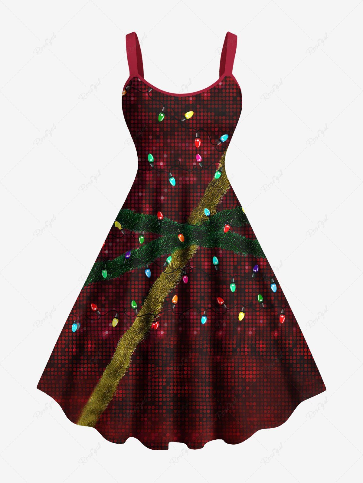Robe débardeur grande taille à carreaux lumineux de Noël, rubans, nœud papillon, imprimé 3D Rouge Vineux XS