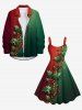 Tenue assortie grande taille pour couple, motif feuilles de houx de Noël, paillettes, imprimé 3D - Rouge 