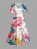 Tropical Leaf Hibiscus Flower Flamingo Zig Zag Print Plus Size Matching Hawaii Beach Outfit For Couples -  