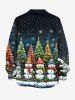 Plus Size Christmas Tree Snowman Snowflake Galaxy Print Buttons Pocket Long Sleeves Shirt For Men -  