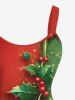 Plus Size Christmas Holly Fruit Leaf Colorblock Glitter 3D Print Tank Dress -  