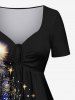 Plus Size Christmas Tree Star Glitter 3D Print Cinched Dress -  