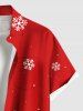 Chemise de Noël grande taille à imprimé Père Noël, élan, flocon de neige, houx, fruits, boutons et poche pour homme - Rouge S