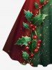 Plus Size Christmas Holly Fruit Leaf Colorblock Glitter 3D Print Tank Dress -  
