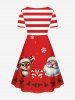 Robe cintrée grande taille à imprimé Père Noël, élan, flocon de neige, houx, fruits et rayures - Rouge XXS