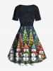 Plus Size Christmas Tree Snowman Snowflake Galaxy Print Vintage Dress -  