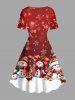 Plus Size Christmas Snowman Snowflake Colorblock Print Vintage Dress -  
