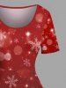 Plus Size Christmas Snowman Snowflake Colorblock Print Vintage Dress -  