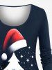 T-shirt manches longues imprimé sapin de Noël, chapeau et étoiles, grande taille - Bleu Marine XS