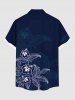 Chemise hawaïenne grande taille à imprimé feuilles d'hibiscus et boutons avec poche pour homme - Bleu Marine L