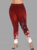 Leggings de Noël grande taille à imprimé 3D flocons de neige et paillettes - Rouge XS