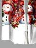 Plus Size Christmas Snowman Snowflake Colorblock Print Buttons Pocket Shirt For Men -  