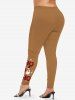 Leggings de Noël grande taille imprimés lettres, élan, flocon de neige, bonhomme de neige, Père Noël - Brun Légère 4X