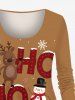 T-shirt manches longues femme grande taille imprimé Noël, élan, flocon de neige, bonhomme de neige, Père Noël - Brun Légère 4X