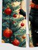 Chemise à poches boutonnées grande taille pour homme, imprimée sapin de Noël et chat. - Abricot M