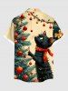 Chemise à poches boutonnées grande taille pour homme, imprimée sapin de Noël et chat. - Abricot M