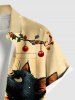 Chemise à poches boutonnées grande taille pour homme, imprimée sapin de Noël et chat. - Abricot M