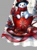 Plus Size Christmas Tree Snowflake Snowman Cup Ribbon Music Symbol Print Scalloped Neck A Line Dress with Removable Belt -  