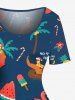 Robe hawaïenne grande taille à imprimé Noël avec élans, Père Noël, pastèque, ananas et cocotiers - Vert profond 6X