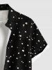 Plus Size Christmas Snowflake Cat Scarf Print Button Pocket Shirt For Men -  