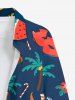 Chemise à boutons grande taille pour homme, imprimée avec élans, Père Noël, pastèques, ananas et cocotiers, style hawaïen. - Bleu profond 8XL