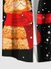 Plus Size Christmas Snowflake Cat Scarf Print Button Pocket Shirt For Men -  
