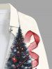 Plus Size Christmas Tree Snowflake Snowman Cup Ribbon Music Symbol Print Button Shirt For Men -  