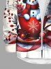 Plus Size Christmas Tree Snowflake Snowman Cup Ribbon Music Symbol Print Button Shirt For Men -  