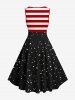 Plus Size Christmas Snowflake Cat Scarf Striped Print Vintage Swing A Line Dress -  