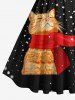 Plus Size Christmas Snowflake Cat Scarf Striped Print Vintage Swing A Line Dress -  