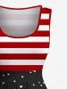 Plus Size Christmas Snowflake Cat Scarf Striped Print Vintage Swing A Line Dress -  