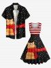 Plus Size Christmas Snowflake Cat Scarf Striped Print Vintage Swing A Line Dress -  