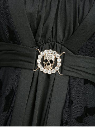 Bat Mesh Flocking Ruched 2 in 1 Top and Lace Up Contrast Godet Hem Flare Pants Plus Size Outfit