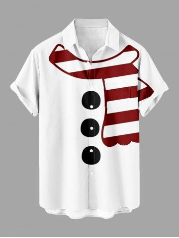 Plus Size Christmas Snowman Scarf Print Button Pocket Shirt For Men - WHITE - 3XL