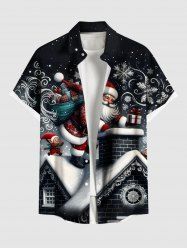 Chemise à boutons et poche pour homme, grande taille, motif Père Noël et flocons de neige. - Noir 2XL