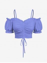 Débardeur à épaules dénudées, froncé et froncé, grande taille - Bleu Poudre 6X