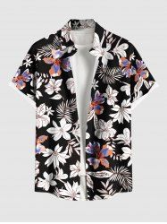 Chemise hawaïenne grande taille pour homme, à imprimé tropical floral et feuilles, boutons et poche. - Noir 3XL