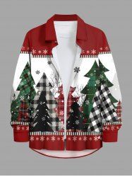 Chemise à carreaux grande taille motif sapin de Noël et flocons de neige, boutons et poche pour homme - Rouge M